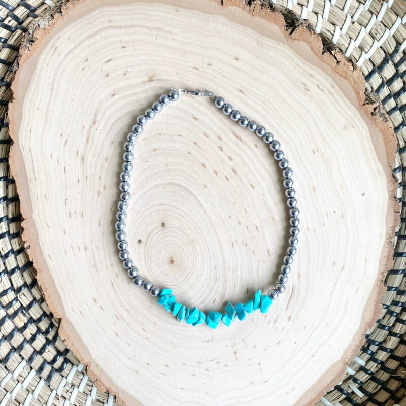 Silver bead Turquoise chip choker
